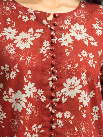 EDENROBE-29815-Unstitched Maroon Printed Khaddar 3 Piece