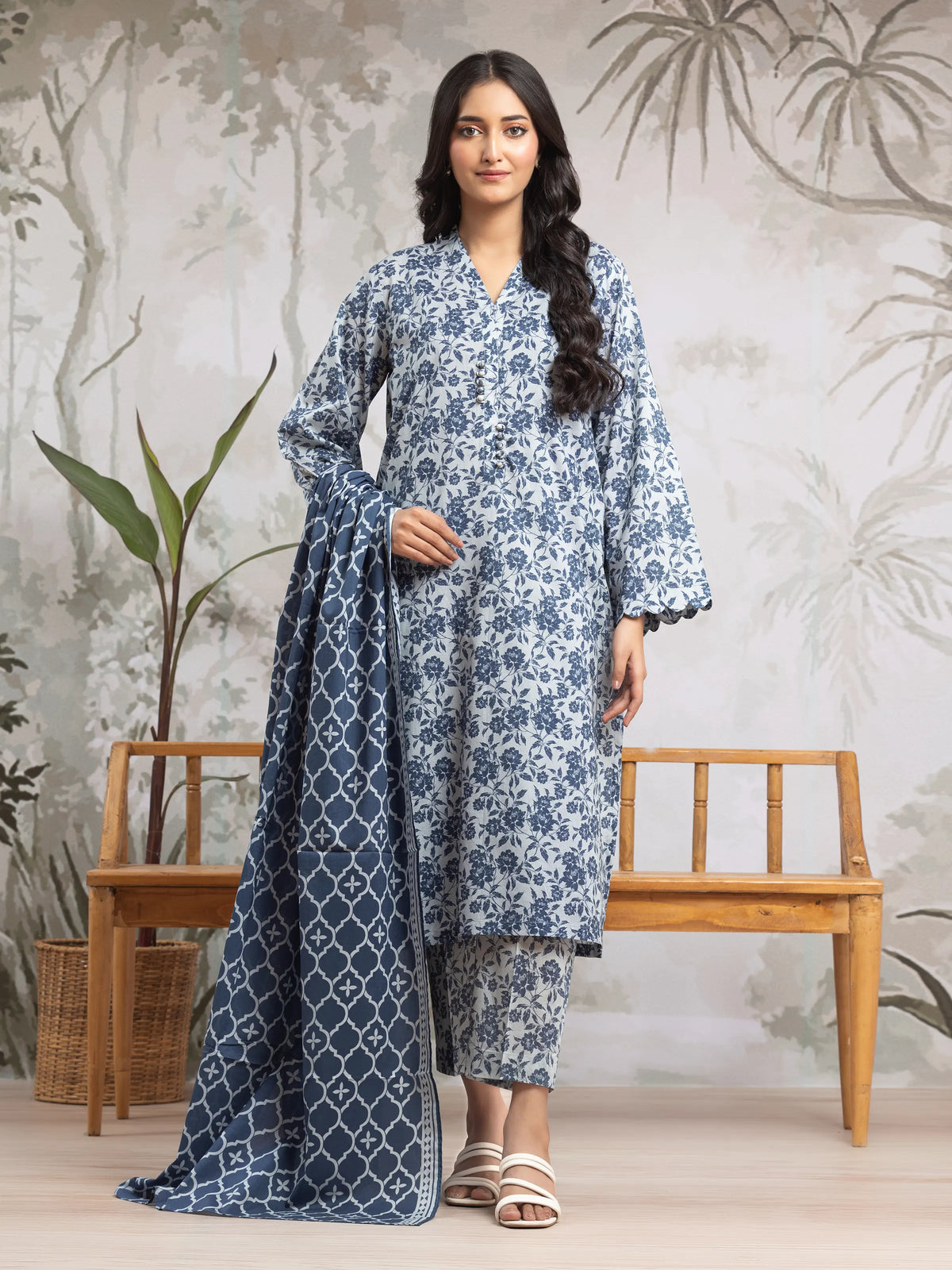 EDENROBE-29816-Unstitched Grey & Blue Printed Khaddar 3 Piece