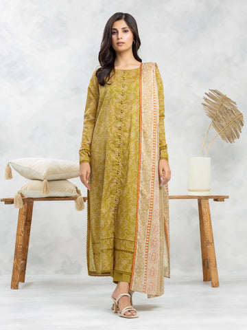 EDENROBE-EWU24A4-29109-3P Unstitched Golden Printed Viscose 3 Piece