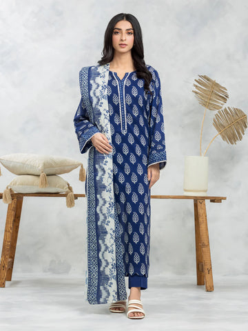 EDENROBE-EWU24A4-29114-3P Unstitched Blue Printed Viscose 3 Piece