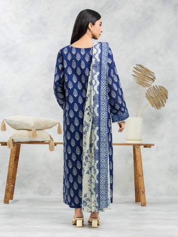 EDENROBE-EWU24A4-29114-3P Unstitched Blue Printed Viscose 3 Piece