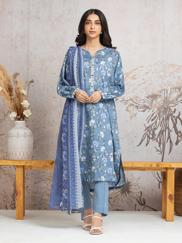EDENROBE-M2-025-Unstitched Mid Blue Printed Cambric 3 Piece