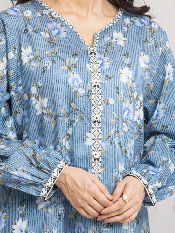 EDENROBE-M2-025-Unstitched Mid Blue Printed Cambric 3 Piece