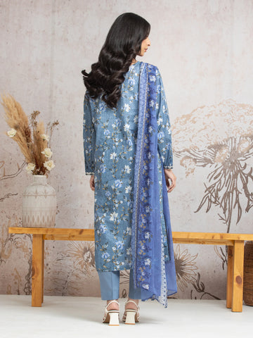 EDENROBE-M2-025-Unstitched Mid Blue Printed Cambric 3 Piece
