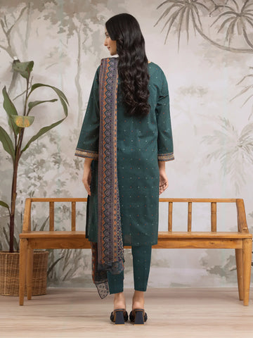 EDENROBE-M2-176-Unstitched Dark Teal Printed Khaddar 3 Piece