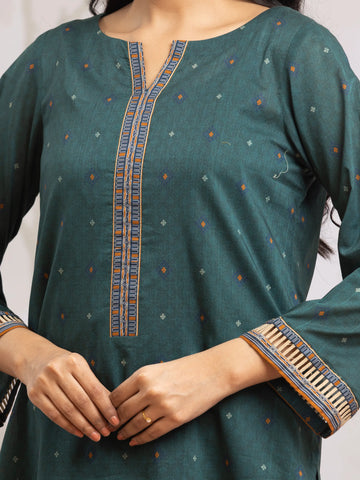 EDENROBE-M2-176-Unstitched Dark Teal Printed Khaddar 3 Piece