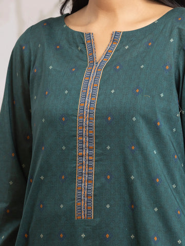 EDENROBE-M2-176-Unstitched Dark Teal Printed Khaddar 3 Piece