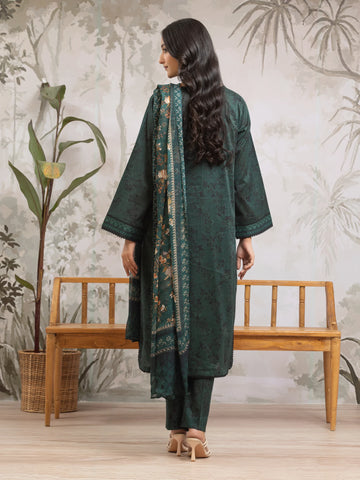 EDENROBE-M2-180-Unstitched Dark Green Printed Khaddar 3 Piece