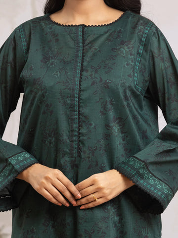 EDENROBE-M2-180-Unstitched Dark Green Printed Khaddar 3 Piece
