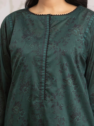 EDENROBE-M2-180-Unstitched Dark Green Printed Khaddar 3 Piece