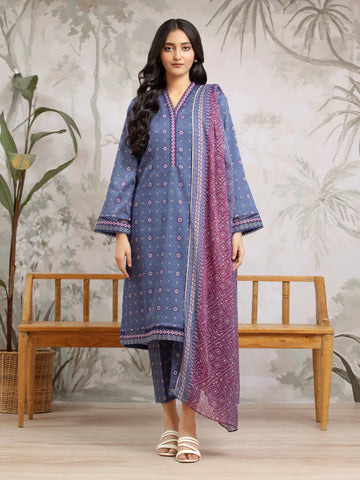 EDENROBE-M2-183-Unstitched Blue Printed Khaddar 3 Piece