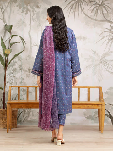EDENROBE-M2-183-Unstitched Blue Printed Khaddar 3 Piece