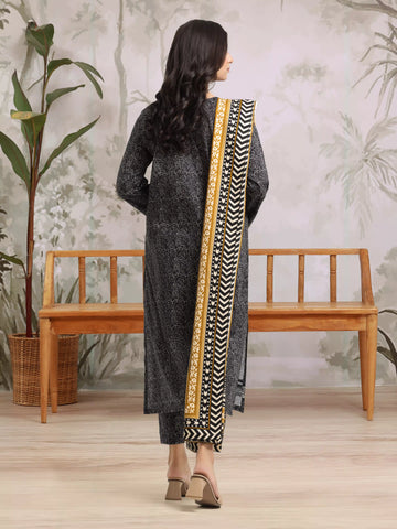 EDENROBE-M3-071-Unstitched Black Printed Khaddar 3 Piece