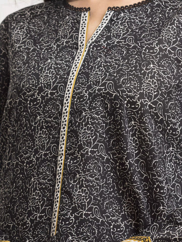 EDENROBE-M3-071-Unstitched Black Printed Khaddar 3 Piece