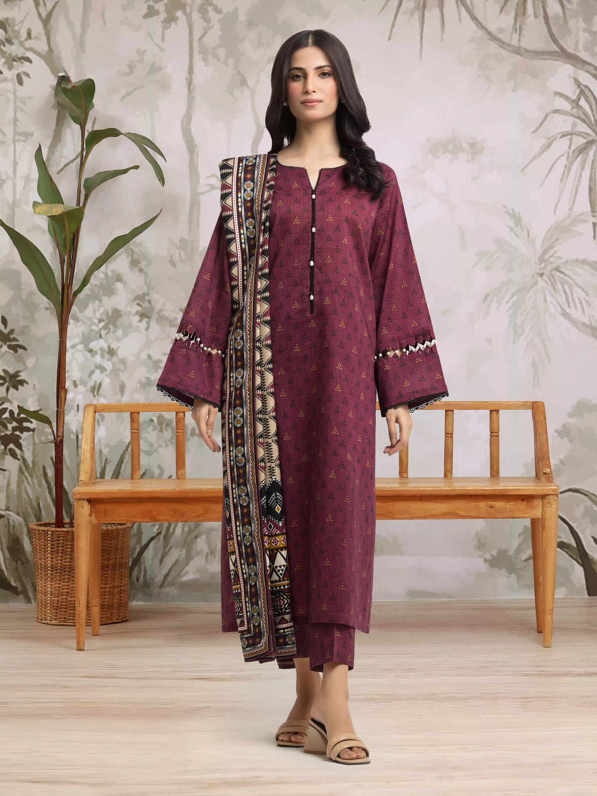 EDENROBE-M3-072-Unstitched Magenta Printed Khaddar 3 Piece