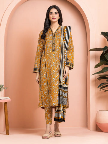 EDENROBE-M3-077-Unstitched Mustard Printed Khaddar 3 Piece