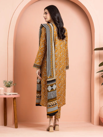 EDENROBE-M3-077-Unstitched Mustard Printed Khaddar 3 Piece