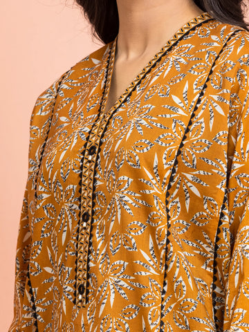 EDENROBE-M3-077-Unstitched Mustard Printed Khaddar 3 Piece