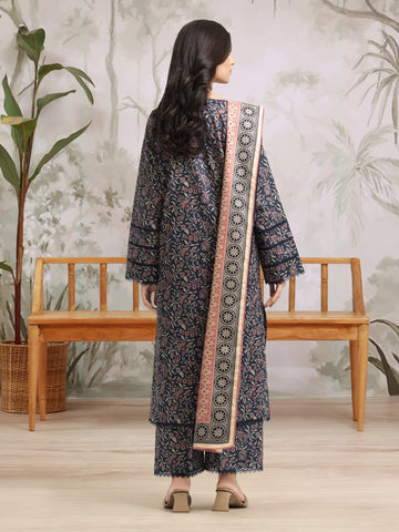 EDENROBE-Unstitched Navy Blue Printed Khaddar 3 Piece- EWU24M3-080