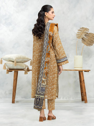 EDENROBE-M3-089-Unstitched Dark Mustard Printed Khaddar 3 Piece