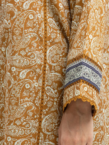 EDENROBE-M3-089-Unstitched Dark Mustard Printed Khaddar 3 Piece