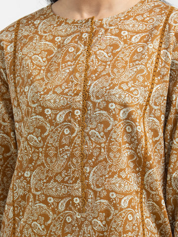 EDENROBE-M3-089-Unstitched Dark Mustard Printed Khaddar 3 Piece
