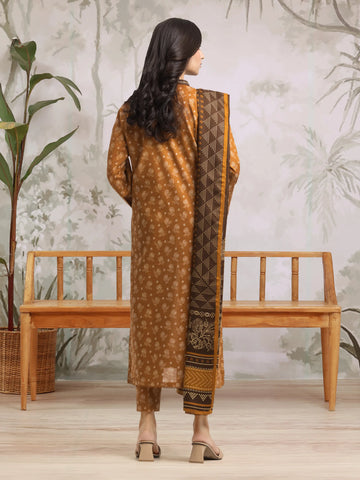 EDENROBE-M3-093-Unstitched Golden Printed Khaddar 3 Piece
