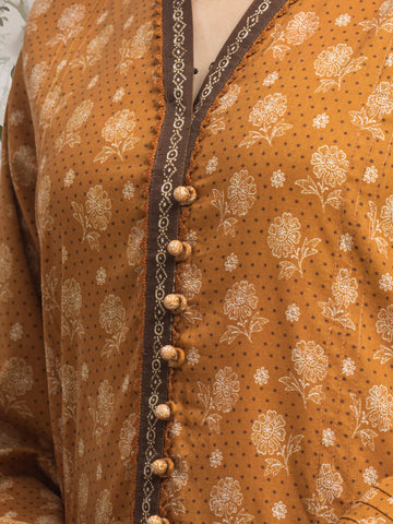 EDENROBE-M3-093-Unstitched Golden Printed Khaddar 3 Piece