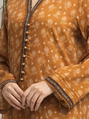 EDENROBE-M3-093-Unstitched Golden Printed Khaddar 3 Piece