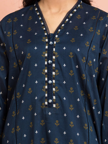 EDENROBE-M3-096-Unstitched Dark Ocean Printed Khaddar 3 Piece