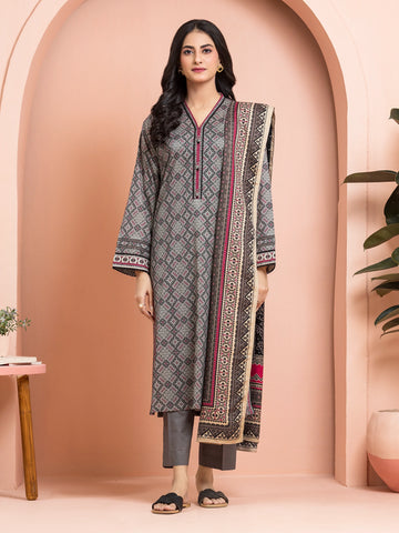 EDENROBE-M3-098-Unstitched Grey Printed Khaddar 3 Piece