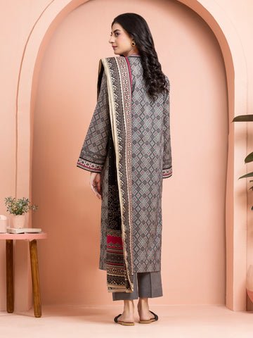 EDENROBE-M3-098-Unstitched Grey Printed Khaddar 3 Piece