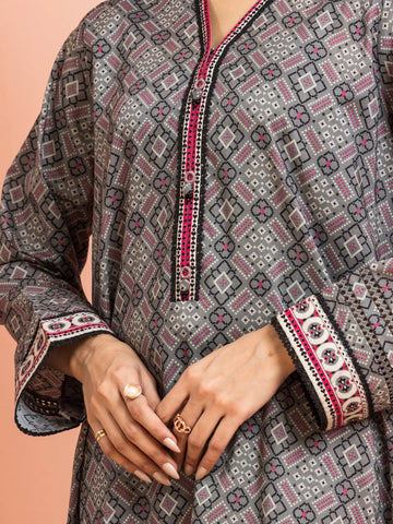 EDENROBE-M3-098-Unstitched Grey Printed Khaddar 3 Piece