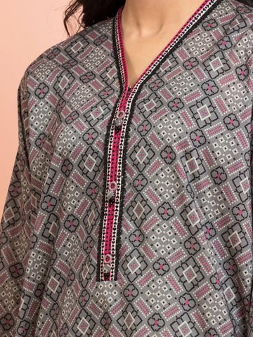 EDENROBE-M3-098-Unstitched Grey Printed Khaddar 3 Piece