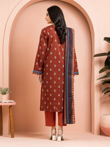 EDENROBE-M3-103-Unstitched Dark Rust Printed Khaddar 3 Piece