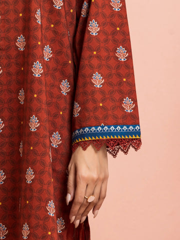 EDENROBE-M3-103-Unstitched Dark Rust Printed Khaddar 3 Piece