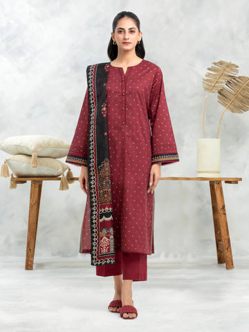 EDENROBE-M3-111-Unstitched Maroon Printed Khaddar 3 Piece