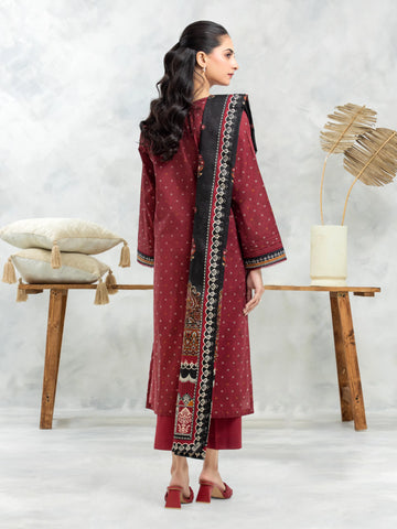 EDENROBE-M3-111-Unstitched Maroon Printed Khaddar 3 Piece