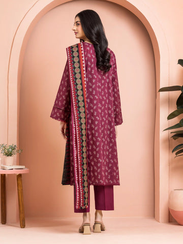 EDENROBE-M3-113-Unstitched Burgundy Printed Khaddar 3 Piece