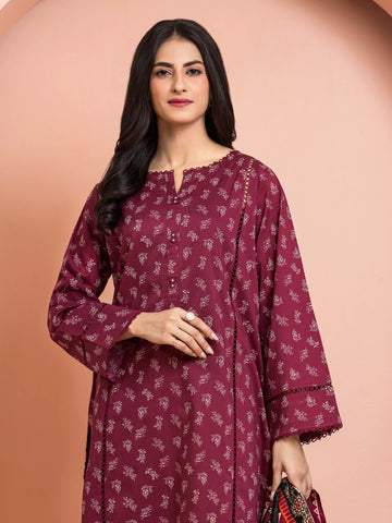 EDENROBE-M3-113-Unstitched Burgundy Printed Khaddar 3 Piece