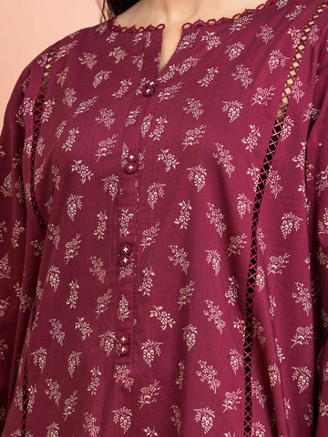 EDENROBE-M3-113-Unstitched Burgundy Printed Khaddar 3 Piece