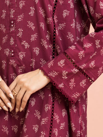 EDENROBE-M3-113-Unstitched Burgundy Printed Khaddar 3 Piece