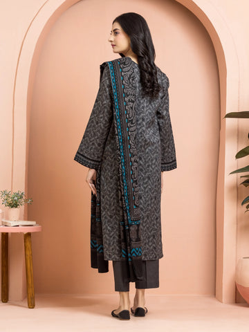 EDENROBE-Unstitched Dark Grey Printed Khaddar 3 Piece- EWU24M3-117