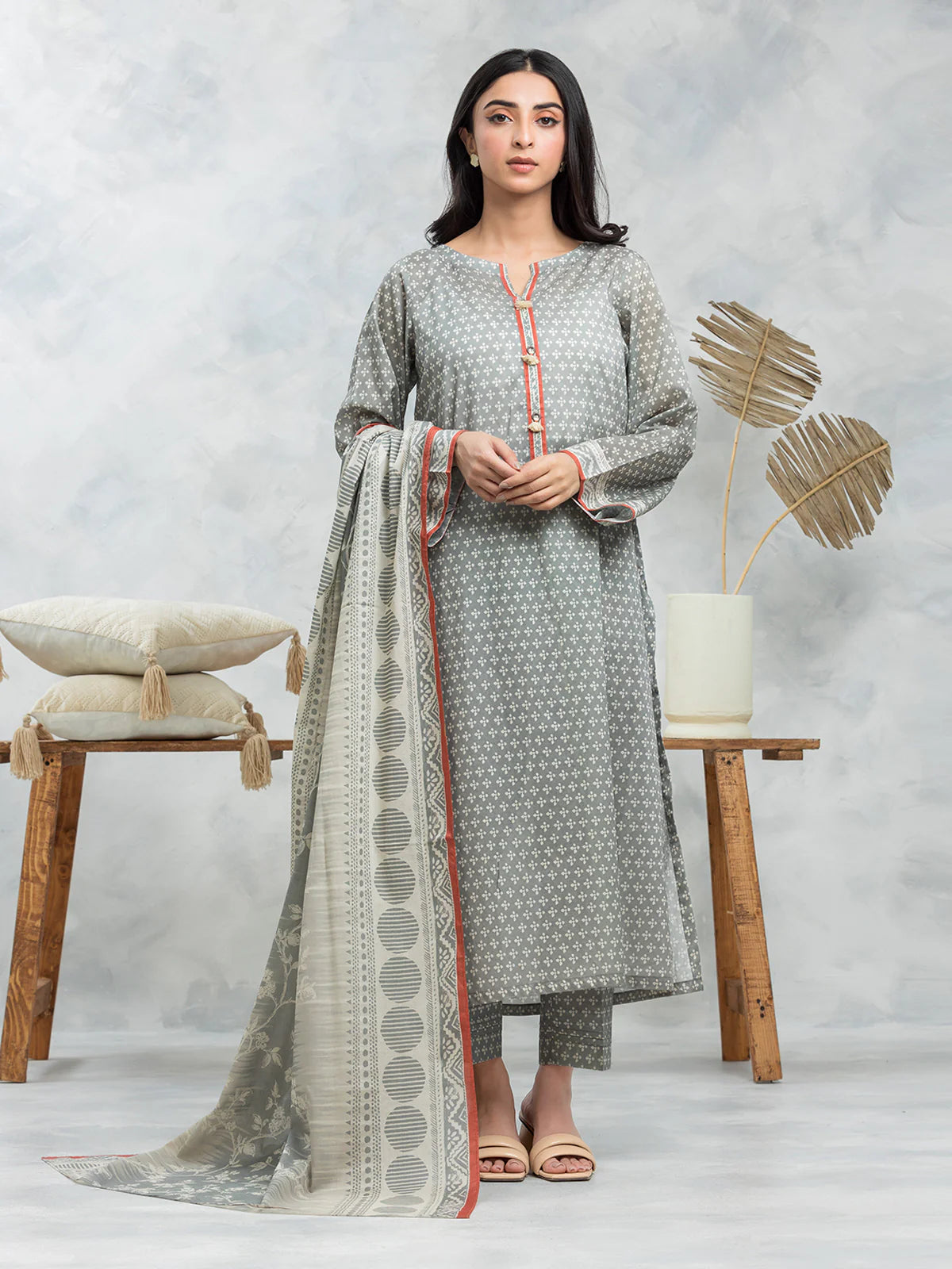 EDENROBE-29049-Unstitched Grey Printed Cambric 2 Piece