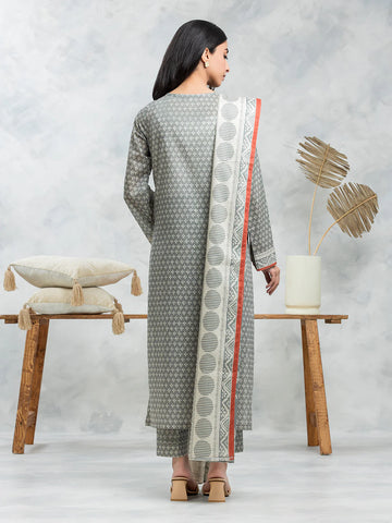EDENROBE-29049-Unstitched Grey Printed Cambric 2 Piece