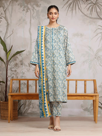 EDENROBE-29620-Unstitched Blue Multi Printed Khaddar 3 Piece
