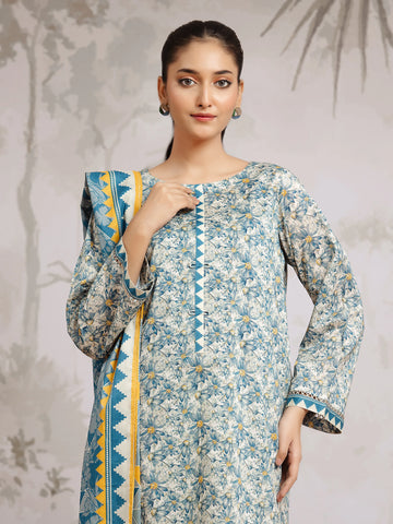 EDENROBE-29620-Unstitched Blue Multi Printed Khaddar 3 Piece