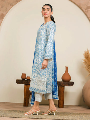 EDENROBE-28606-Unstitched Blue Embroidered Cambric 3 Piece