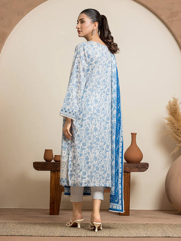 EDENROBE-28606-Unstitched Blue Embroidered Cambric 3 Piece