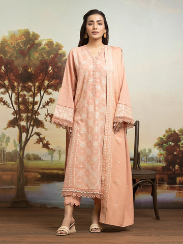 EDENROBE-30305-Unstitched Peach Embroidered Khaddar 3 Piece
